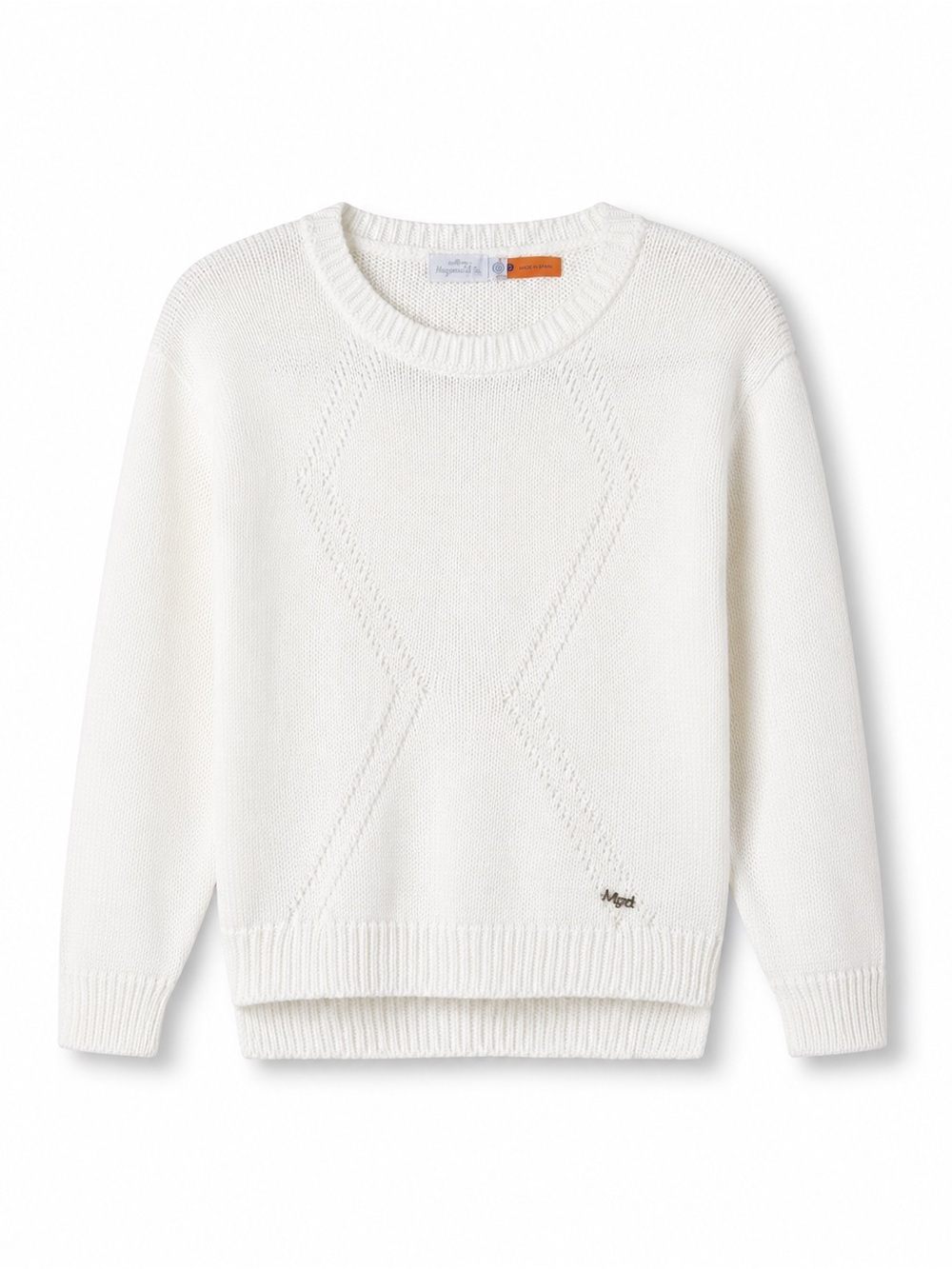 Mayoral Chic Kids White Knit Crewneck Sweater Size: 8 / 128 cm